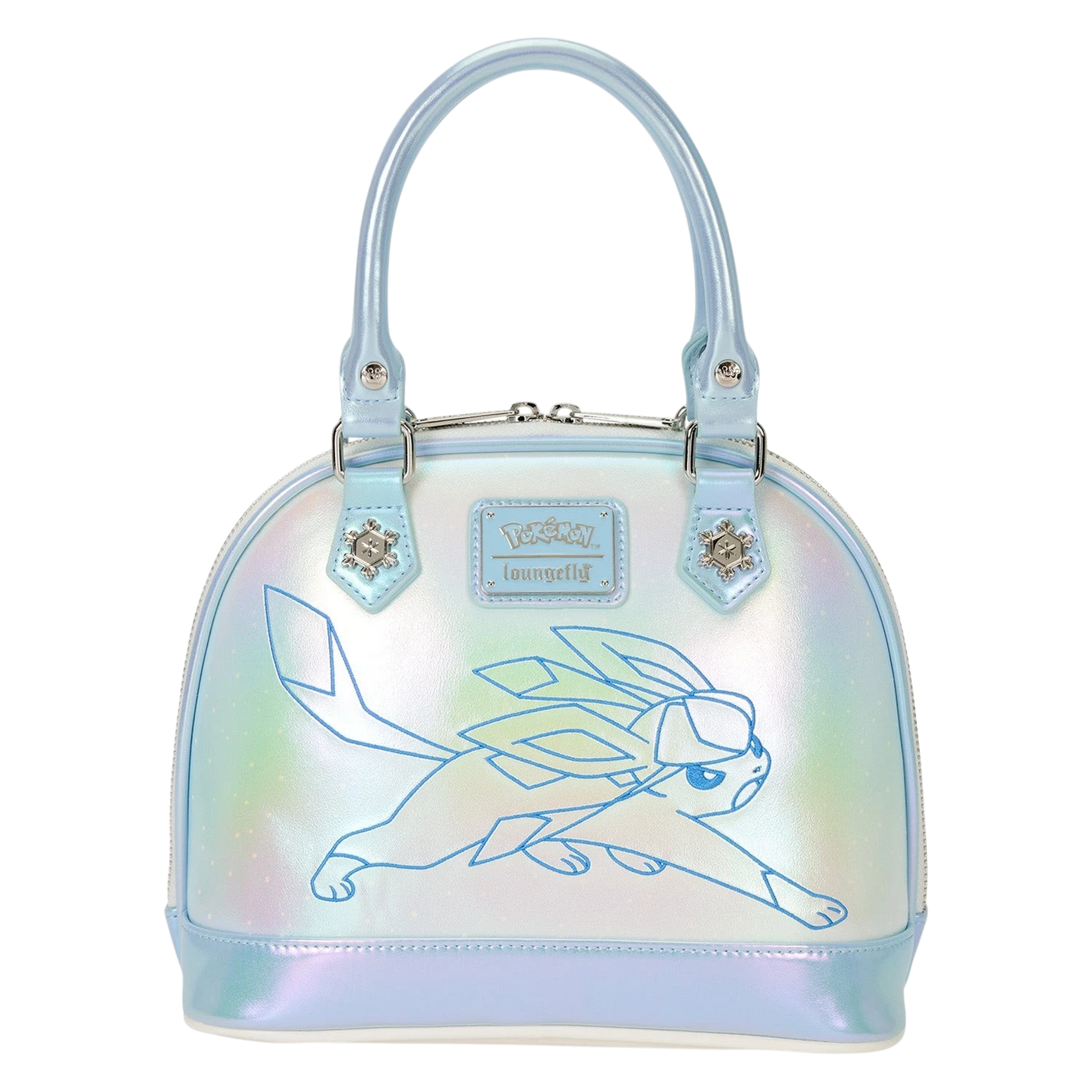 Cards & Comics Connection Pokémon Glaceon iridescent faux leather dome handbag with snowflake metal rivets