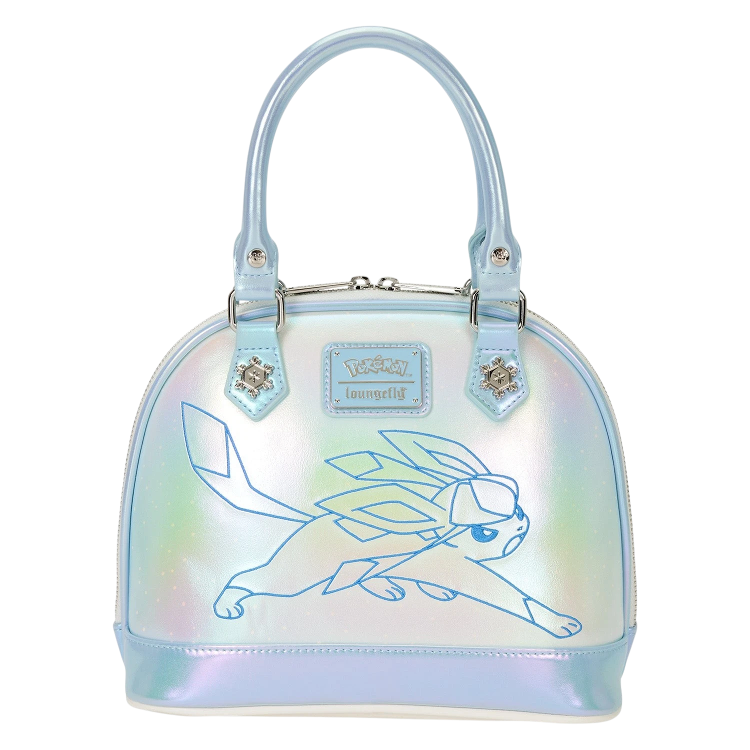 Cards & Comics Connection Pokémon Glaceon iridescent faux leather dome handbag with snowflake metal rivets