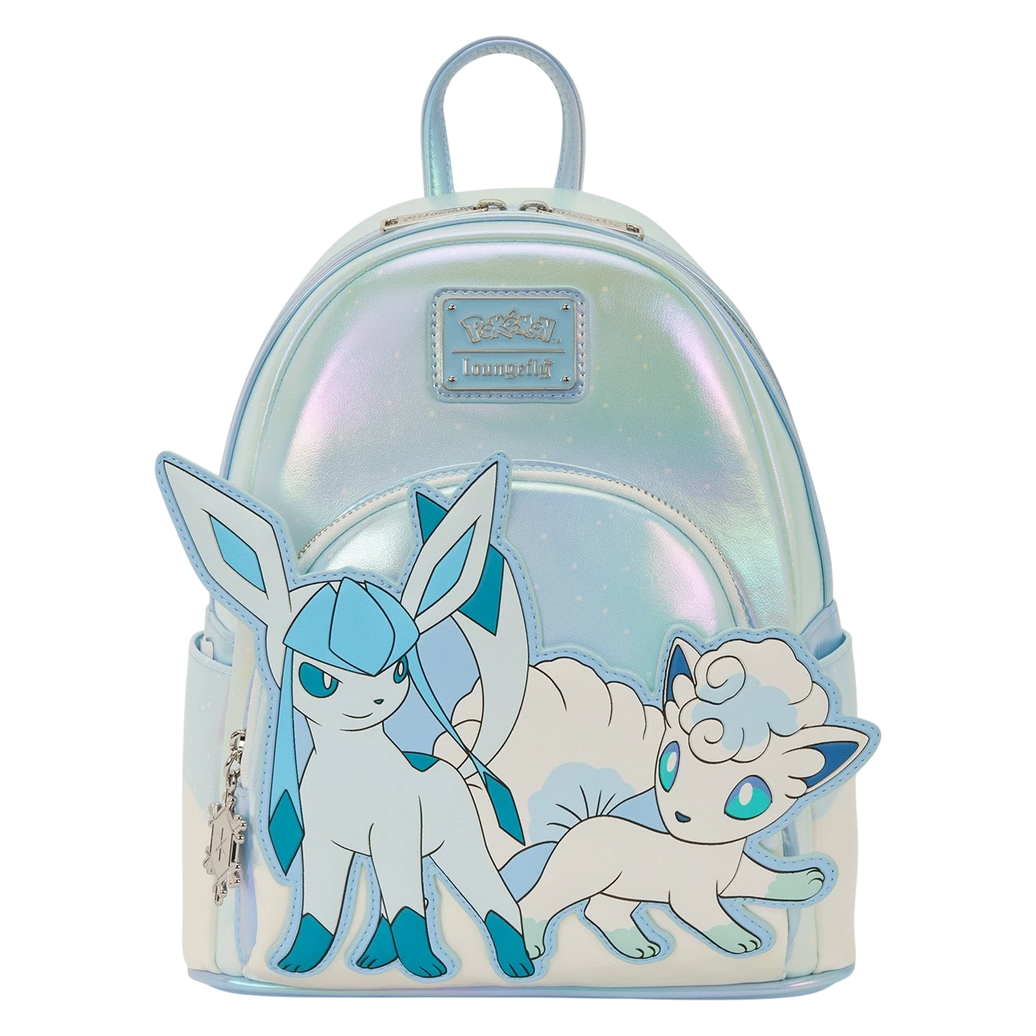 Cards & Comics Connection Pokémon Ice Type mini backpack featuring Glaceon and Alolan Vulpix on iridescent faux leather