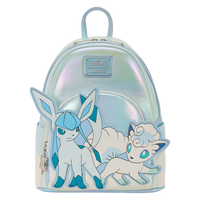 Cards & Comics Connection Pokémon Ice Type mini backpack featuring Glaceon and Alolan Vulpix on iridescent faux leather