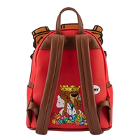 Cards & Comics Connection Robin Hood Prince John mini-backpack featuring a red back panel with a printed lion graphic.