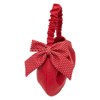 Cards & Comics Connection red Minnie Mouse handbag with a scrunchie handle and a large polka dot bow