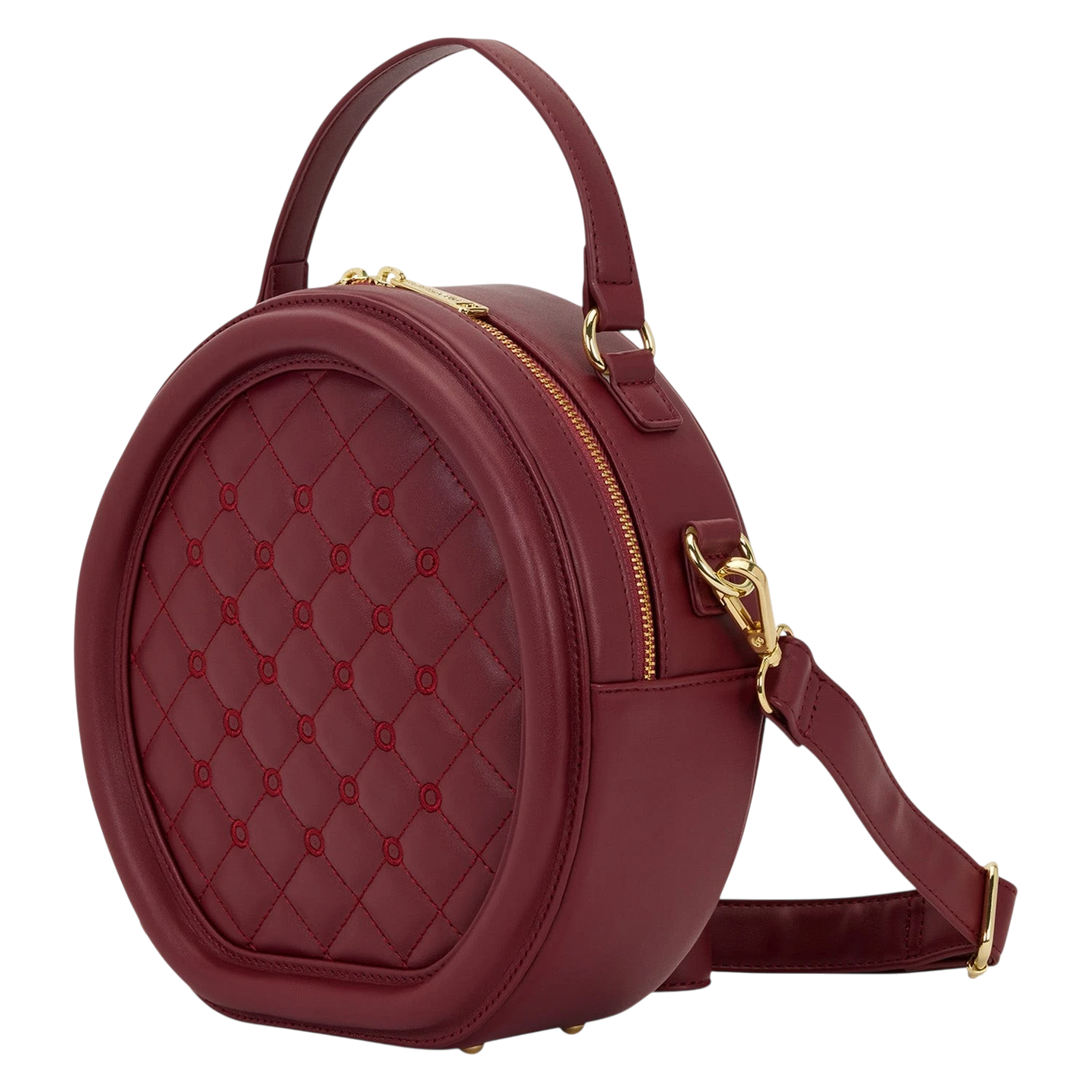 Cards & Comics Connection Loungefly red faux leather round crossbody pin trader bag with quilted front panel