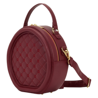 Cards & Comics Connection Loungefly red faux leather round crossbody pin trader bag with quilted front panel