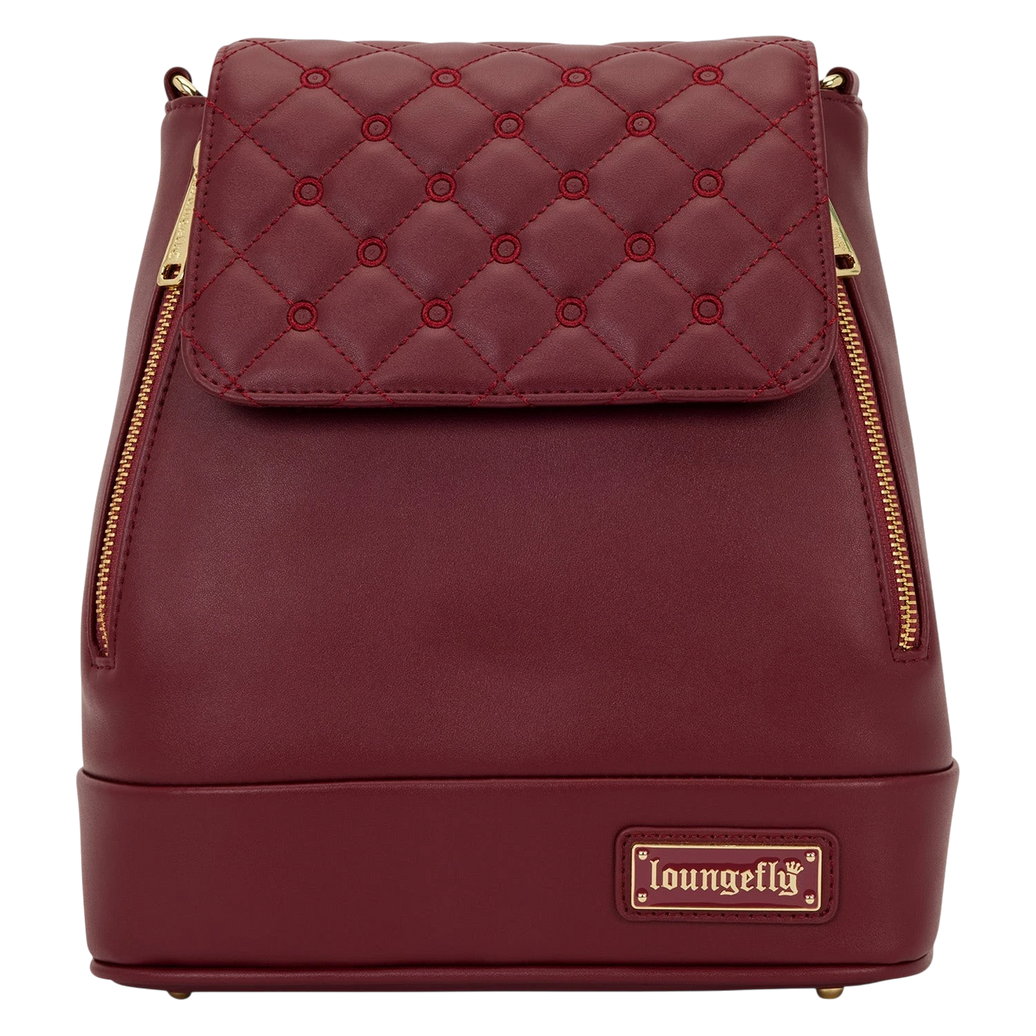 Cards & Comics Connection Loungefly red quilted faux leather convertible mini backpack and crossbody pin trader bag