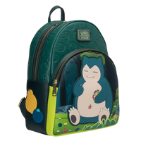 Cards & Comics Connection Loungefly Pokemon Snorlax midsize backpack with fruit applique and debossed green details.