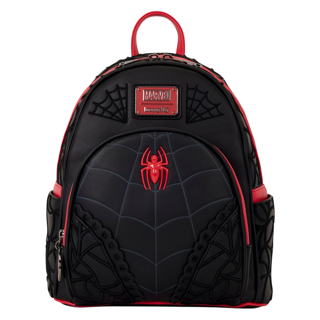Cards & Comics Connection Marvel Spider-Man mini backpack in black polyurethane with red accents and 3D spider web detail