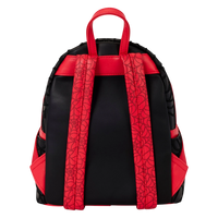 Back view of Cards & Comics Connection Marvel Spider-Man mini backpack with red web-patterned straps and black body.