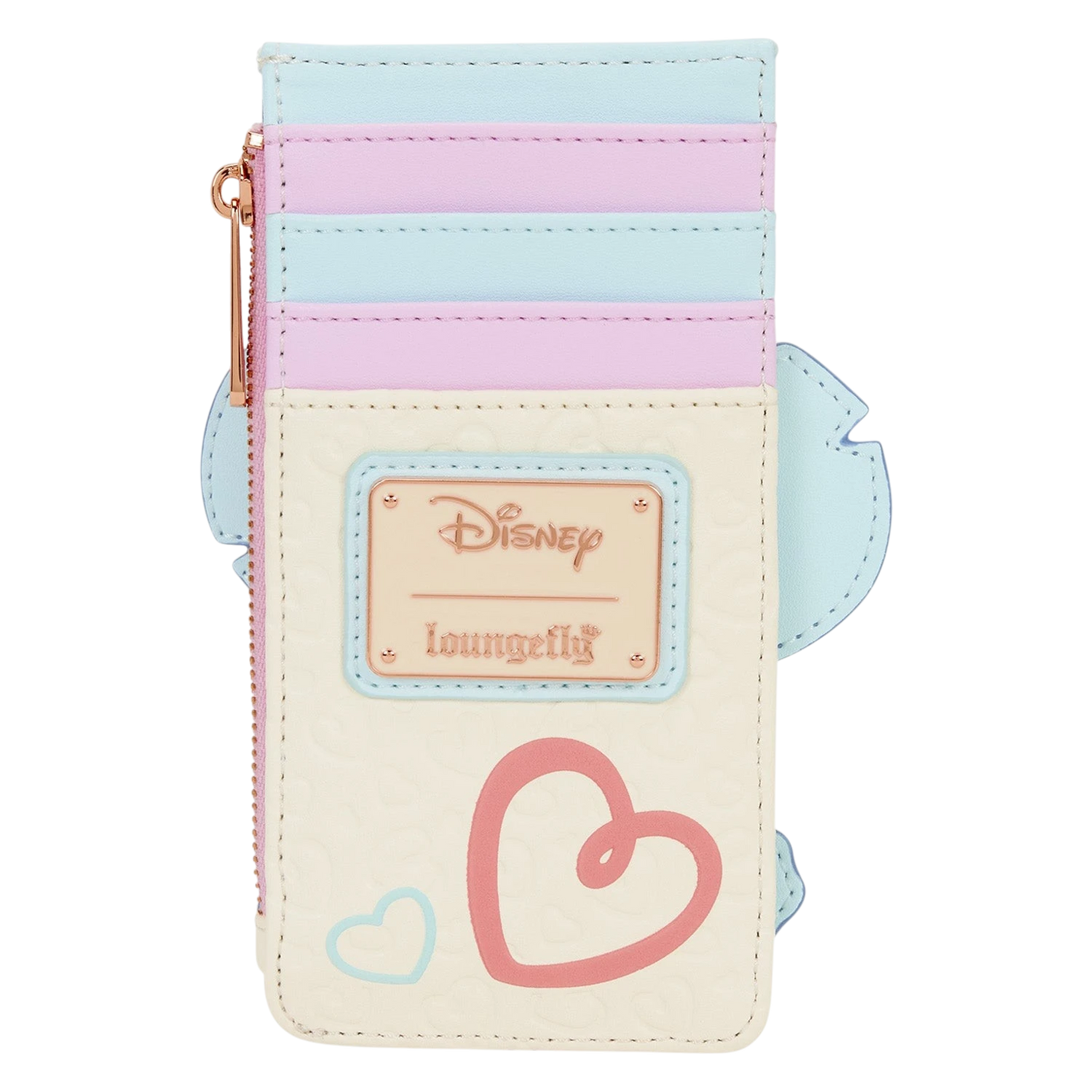 Cards & Comics Connection Stitch & Angel card holder featuring pastel heart patterns and four card slots.