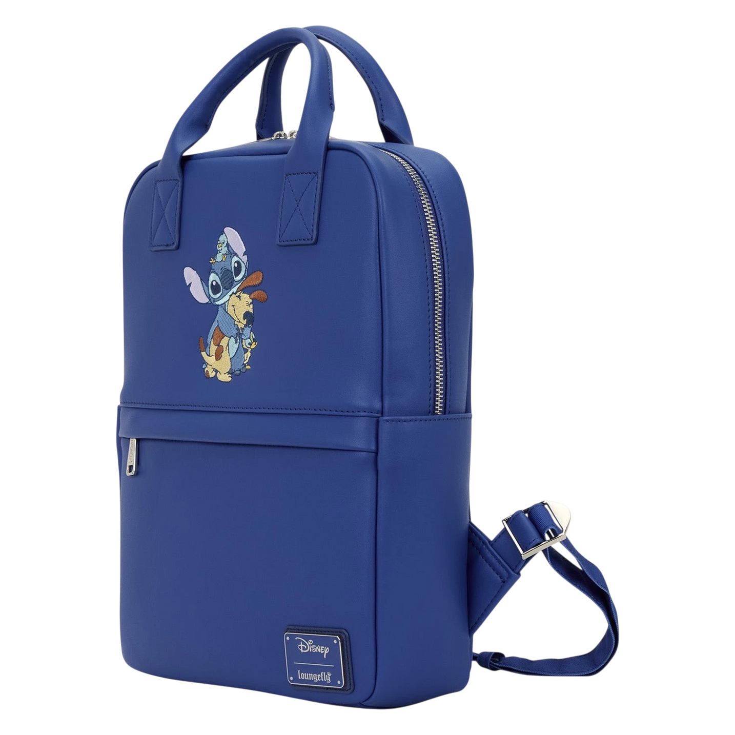 Cards & Comics Connection blue Disney Lilo and Stitch polyurethane mid-size backpack with animal friends print