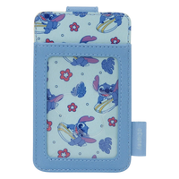 Cards & Comics Connection Disney Stitch surfing card holder with clear ID slot and blue floral pattern
