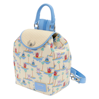 Cards & Comics Connection Disney Stitch micro mini backpack with basket weave texture, turn lock, and tropical print.