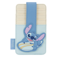 Cards & Comics Connection Disney Stitch surfing polyurethane card holder with four slots and a secure strap applique.