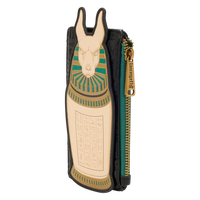 Cards & Comics Connection Loungefly The Mummy card holder with urn design, gold foil, and zippered compartment.