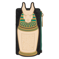 Cards & Comics Connection Loungefly The Mummy card holder with Anubis urn design, gold foil, and debossed details.