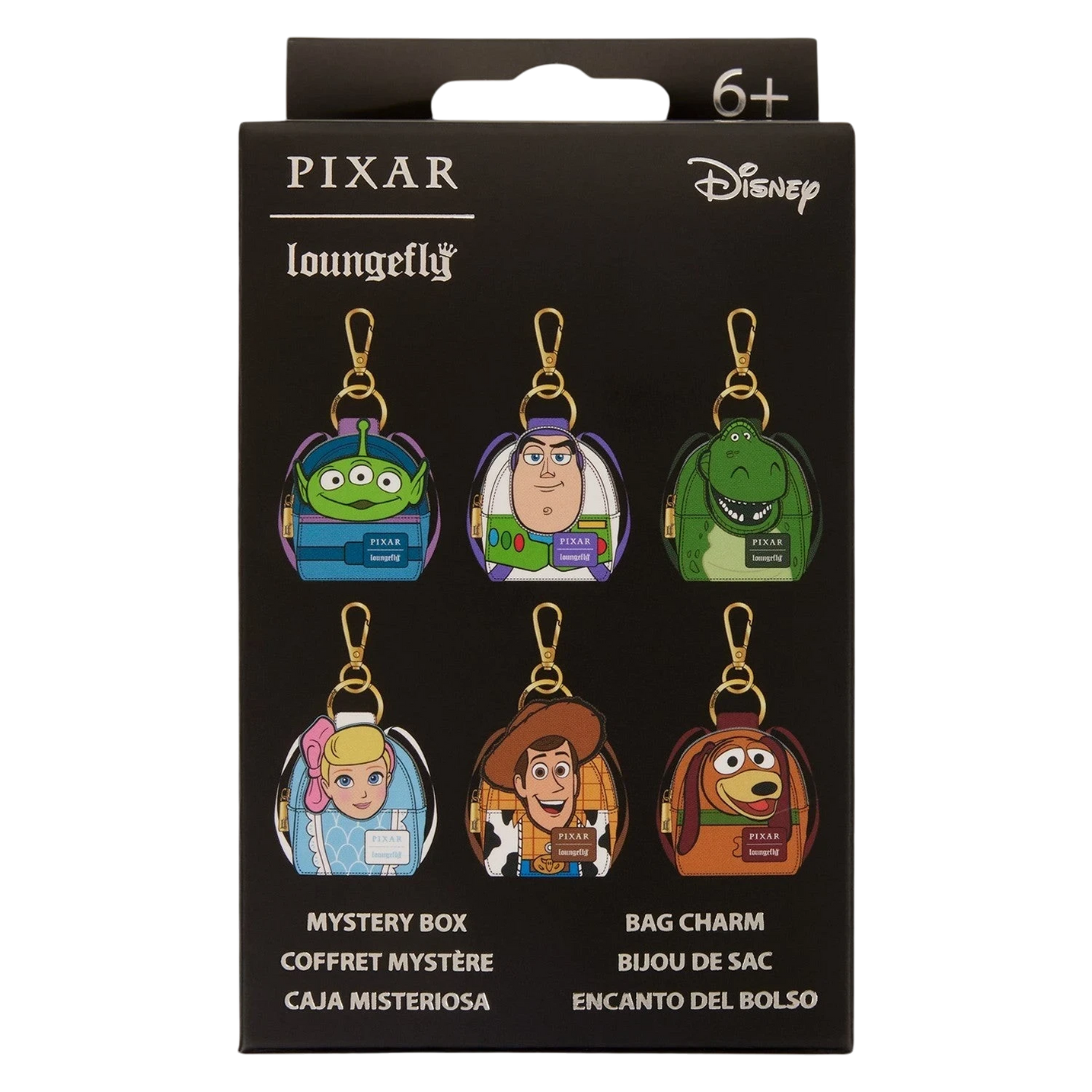 Cards & Comics Connection Toy Story 30th Anniversary mystery mini backpack keychain charms featuring six characters.