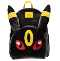 Cards & Comics Connection Loungefly Pokemon Umbreon black plush midsize backpack with yellow ears and red eye details.