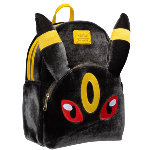 Cards & Comics Connection Loungefly Pokemon Umbreon midsize backpack in black plush fabric with yellow ear accents
