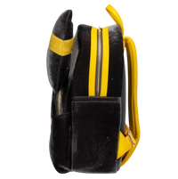 Cards & Comics Connection Loungefly Pokemon Umbreon midsize backpack in black and yellow plush fabric, side view.
