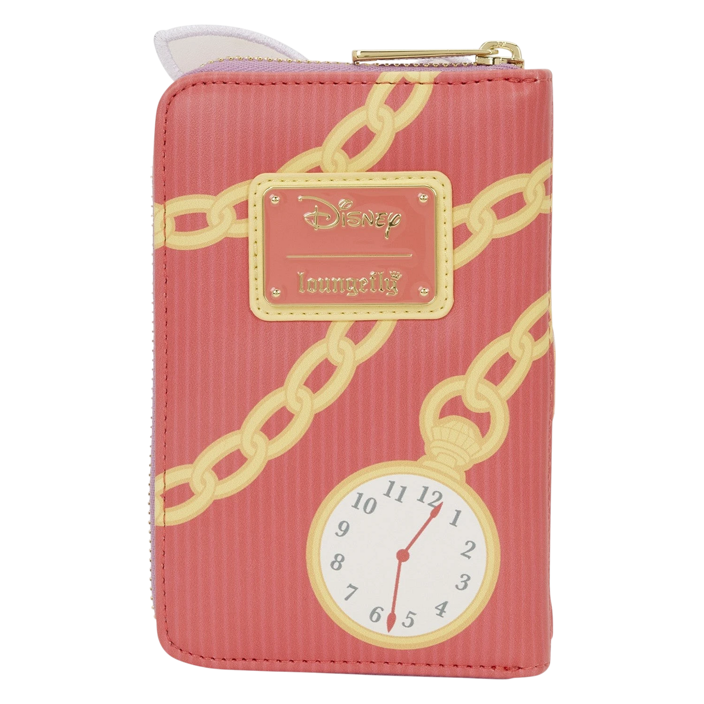 Cards & Comics Connection Disney Alice in Wonderland White Rabbit wallet back view with clock print and gold hardware