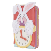 Cards & Comics Connection Disney White Rabbit zip around wallet featuring plush faux fur, embroidery, and clock detail.