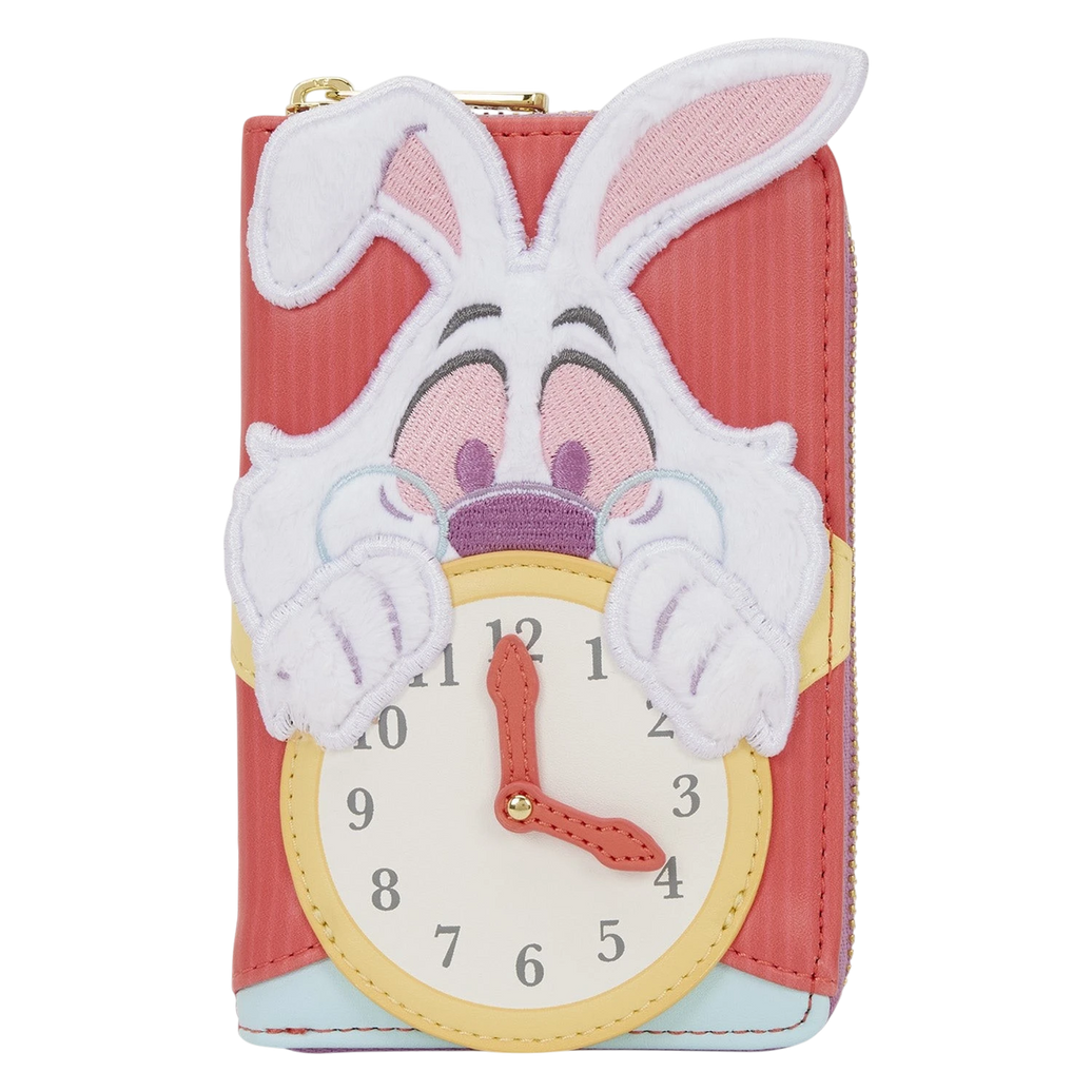 Cards & Comics Connection Disney Alice in Wonderland White Rabbit zip around wallet with plush and embroidered details