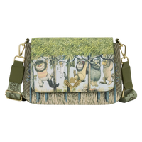 Cards & Comics Connection Where the Wild Things Are faux leather crossbody bag with Max and monster character print.
