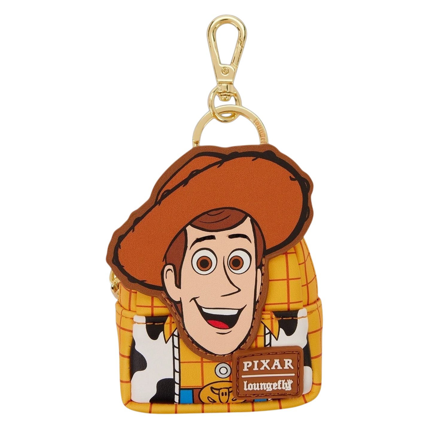 Cards & Comics Connection Woody Toy Story mini backpack keychain charm with faux leather applique and gold hardware