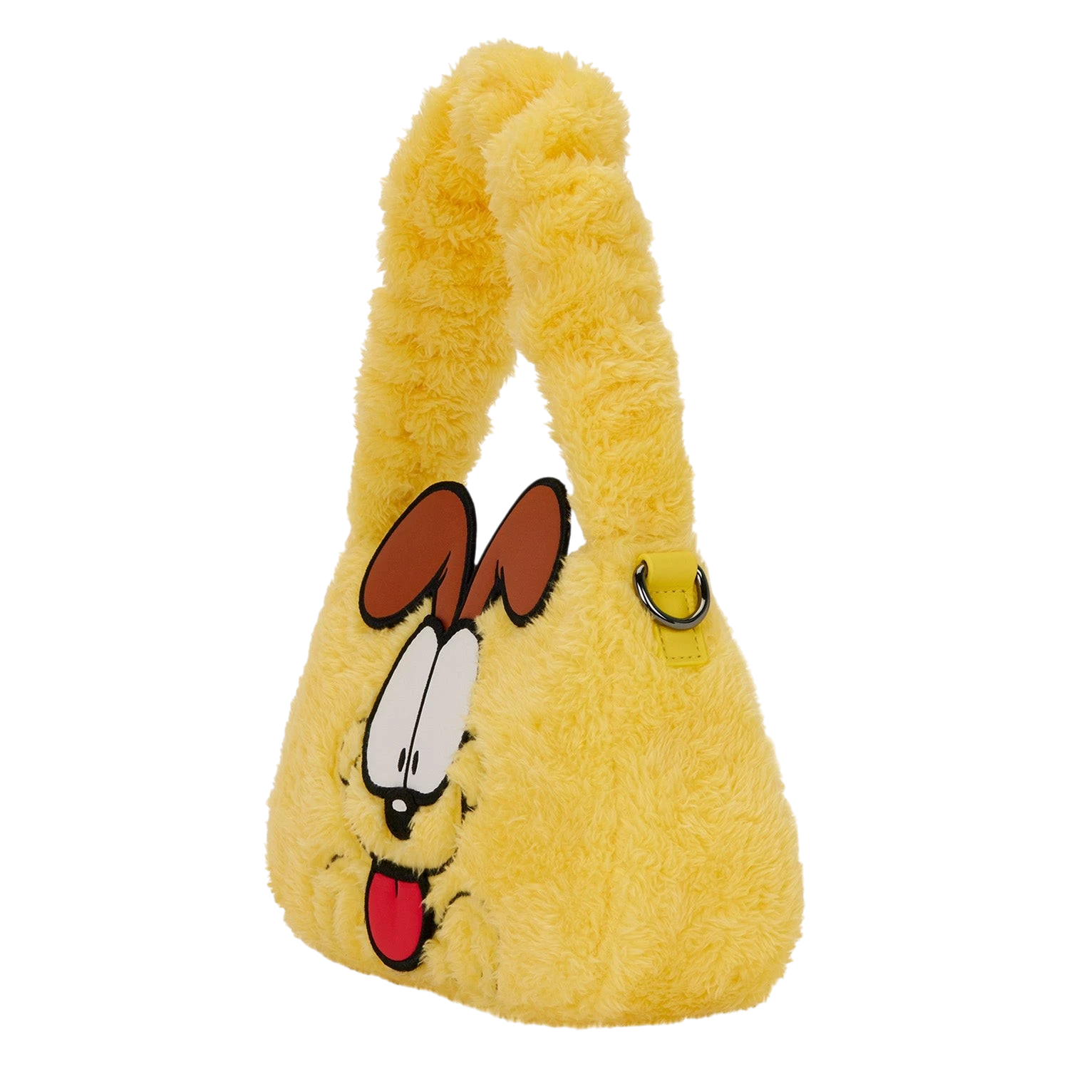 Cards & Comics Connection yellow plush Odie crossbody bag with 3D ears, scrunchie handle, and embroidered details.