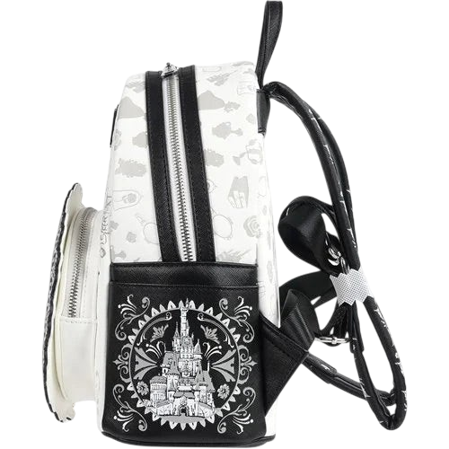 Cards & Comics Connection Beauty and the Beast Belle sketch mini-backpack side view with castle print and black trim